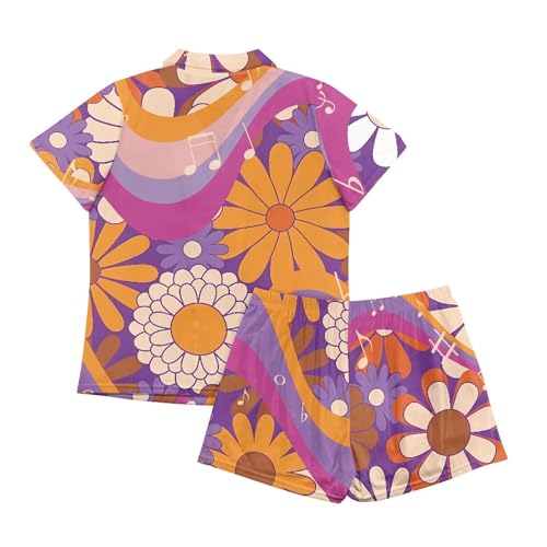 Image of Pjs Womens Short Sleeve Button Down Pajamas Set Two-Piece Nightwear with Pockets