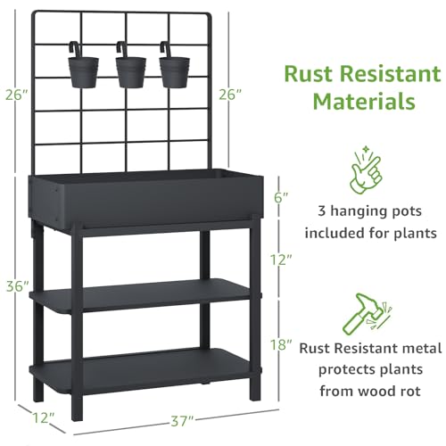 image for FOYUEE Elevated Planter Box with Trellis Raised Garden Bed with Legs O
