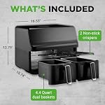 Friteuse à air à double panier NutriChef 8,8 QT | Cuiseur numérique sans huile de taille familiale avec fenêtre transparente | 9-1 options de cuisson prédéfinies | Technologie de circulation d'air chaud à 360° | 4,4 QT par panier | Noir