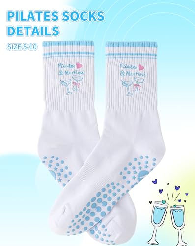 Image of Yawlsow Pilates Grip Socks for Women Yoga Grippy Socks Cute Barre Non Skid Athletic Crew Sticky Sock Workout Hospital