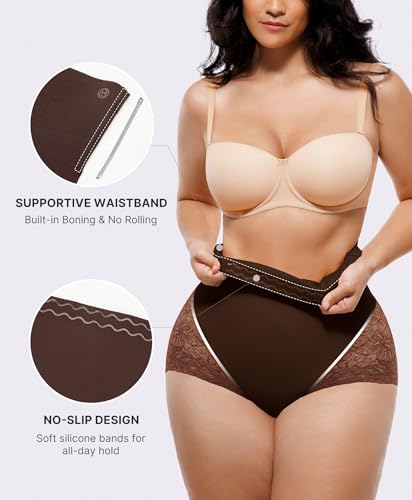 SHAPELLX Women Tummy Control Underwear High Waisted Body Shaper Fajas Colombianas Shapewear Seamless Panties Brown M