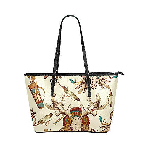 Tribal Wild Fun Cartoons Large Soft Leather Portable Top Handle Hand Totes Bags