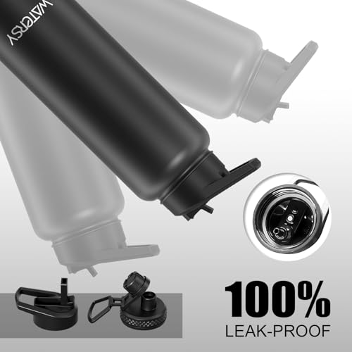 Image of 40oz Insulated Water Bottle (Cold for 48 Hrs),BPA Free&Leak Proof,Stainless Steel Water Flask,Water Jug with Straw Spout Lids for Gym,Hiking,Travel,Black