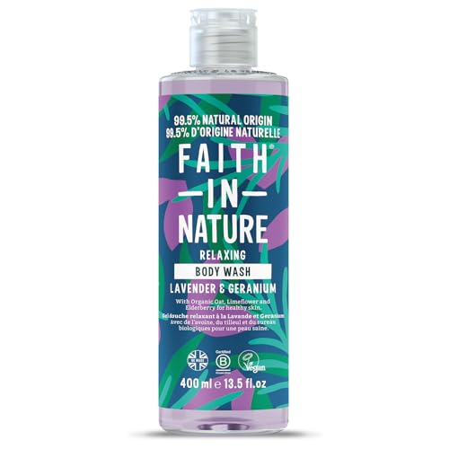 Faith In Nature Natürliches Lavendel-Geranien-Duschgel, Beruhigend, Vegan und Frei von Tierversuchen, Ohne SLS Oder Parabene, 400ml