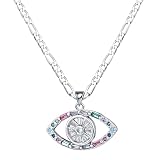yipima Collar de mal de ojo para mujer, chapado en oro de 14 quilates, color blanco, circonita cúbica incrustada, collar con colgante de mal de ojo, collar de cadena Figaro de 3 mm, 18/22 pulgadas
