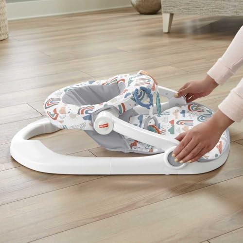 Image of Fisher-Price Portable Baby Chair Sit-Me-Up Floor Seat with Developmental Toys & Machine Washable Seat Pad, Rainbow Showers (Pack of 2)