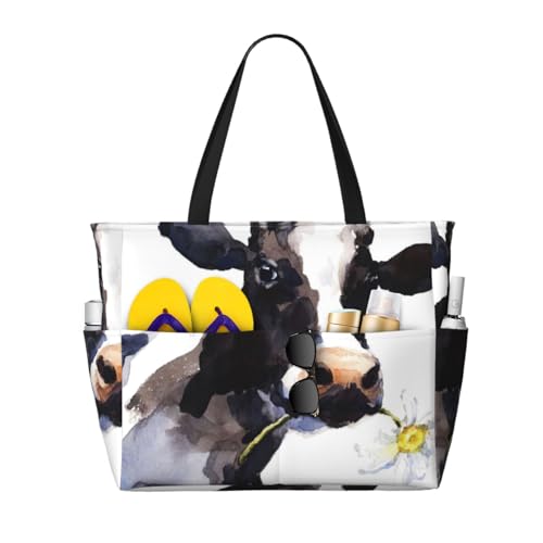 Sac de plage à motif vache marguerite, une idée cadeau originale pour femme