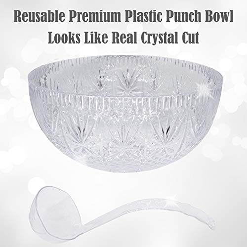 Upper Midland Products Crystal Cut Plastic Punch Bowl With Ladle 3 Gallon Large Bowls For Parties - Image 5