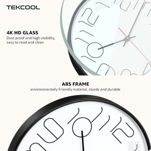 Image of TEKCOOL Plastic Digital Wall Clock 12 inch Silent Quartz Decorative Non-Ticking Classic Clock Battery Operated Round Easy to Read for Room /Home /Kitchen /Bedroom /Office /School-(White Black)'