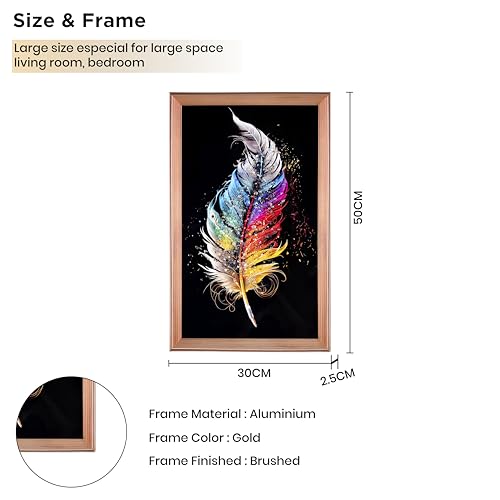 Image of Amazon Brand - Umi Framed Wall Painting, Colourful Feather Design with Crystal Diamonds For Wall Decoration Esthetic Wall Hanging Painting For Living Room Bedroom Housewarming Gift Office - 30x50cm