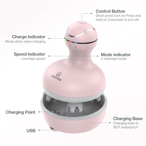 Image of COMFIER Scalp Massager for Hair Growth, Waterproof & Full Body Kneading, 84 Massage Nodes, Handheld Head Scratcher, Cat Massager, Pink