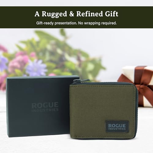 Image of ROGUE WALLET Interior Genuine Leather Wallets for Men - RFID Blocking Robust Outer Nylon Wallets - Full Cash Slot and Expandable Coin Pouch - Gift for Men (Khaki)
