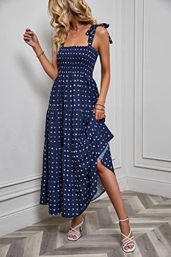 Image of kinstell Women's Summer Boho Spaghetti Strap Square Neck Ruffle Casual Flowy Long Dress Beach Swing Party Maxi Dress