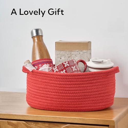 Image of 2-Pack Small Woven Gift Baskets Empty with Bags & Ribbons, Storage Basket for Father's Day for Dad, Baby Shower, Raffle, Birthday, Cute Organizer with Handles, 12 inchx8 inchx5 inch, Red