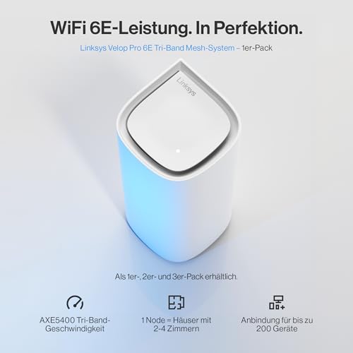 Linksys Velop Pro MX6201-KE WiFi 6E Mesh Router für Multiroom-Abdeckung