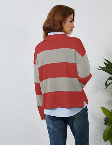 Image of Womens Striped Sweater Rugby Polo Shirts Y2k Collar Pullover Tops
