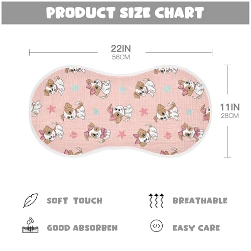 J JOYSAY Dogs Bow Pink Baby Burp Cloths for Boys Girls Large 22''x11'' Cotton 4 Layer Newborn Towel for Baby Newborn one sizex42