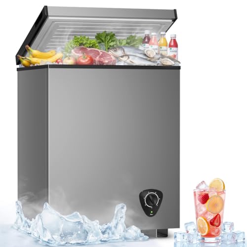 Image of Small Chest Freezer - Compact Deep Freezer 7 Adjustable Temperature with Removable Basket, 3.5 Cubic Feet Energy Saving Super Quiet for Garage, Office, Kitchen, or Apartment, Gray