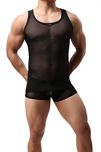 Onefit Mens Sports See Through Mesh Sleepwear Tank Tops Underwear Undershirt L Black #TOP22