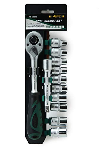 Image of Aeroforce Ae-M0312 Cr-V 1 /2 inchDr Socket Set (Silver & Green, 12 Piece)