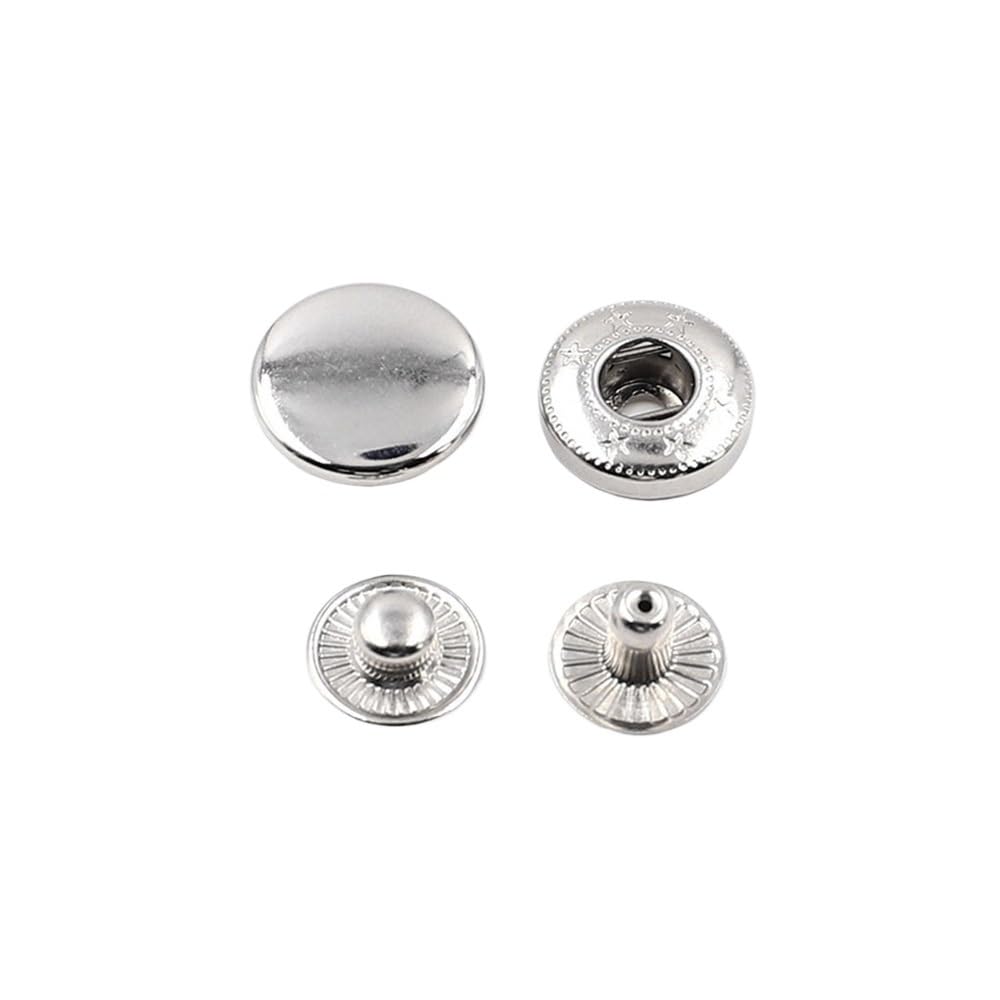 Sunrrafck Silver 10Set Metal Brass Press Studs Sewing Button Snap Fasteners Leather Craft Clothes Bags Garment(,15Mm)