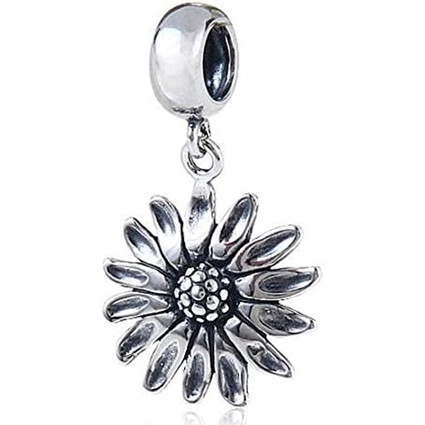 LAMOONY Sunflower Charm 925 Sterling Silver Sun Flower Charm Anniversary Charm Birthday Charm for Diy Charms Bracelet Cover