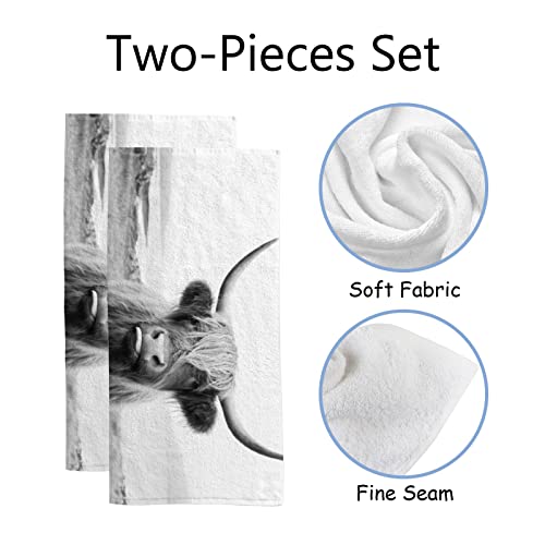 Bvogos Premium Hand Towels Set Of 2, Scottish Highland Cow Towel Soft Absorbent Quick Drying For Bathroom Kitchen 30" X 15" #TOP1