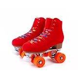NVGSHO Adult Roller Skates, Pu Leather High Top Double-Row Roller Skates, Aluminum Alloy Base Frame, Perfect for Outdoor Sports and Automatic Walking, with Bags,Red,Men's US13