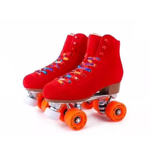 NVGSHO Adult Roller Skates, Pu Leather High Top Double-Row Roller Skates, Aluminum Alloy Base Frame, Perfect for Outdoor Sports and Automatic Walking, with Bags,Red,Men's US13