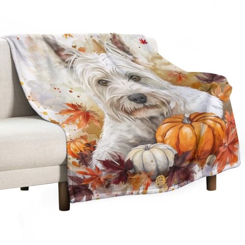 velumair Cute Westie Terrier Dog Bed Blanket Warm Plush Lightweight Soft Flannel Fall Dog Throw Blanket for Living Rooms Sofa Bedroom Decor 50"x60"