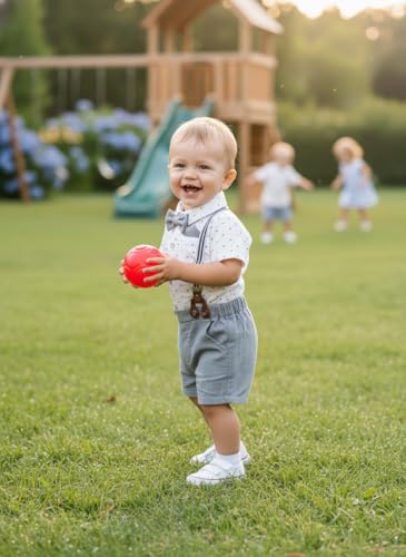 Image of Volunboy Baby Boy Formal Short Set Toddler Summer Gentleman Outfit Kid Short Sleeve Bowtie Shirt Suspender Shorts Suit
