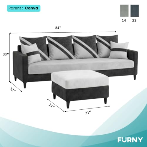 Image of SLEEPIFY Canza 4 Seater Sofa Set with Ottoman (Dark Gray - Light Gray) | Premium Soft Velvet | Plush Comfort Cushions | Modern Living Room Sofa | Spacious Comfortable Seating