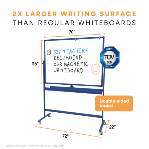 image for KAMELLEO Rolling Magnetic Whiteboard 70 x 36 - Large Portable Dry Eras