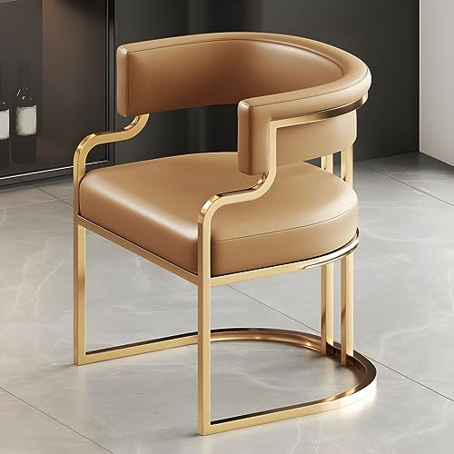 Moderna silla de comedor tapizada con respaldo bajo con asiento de piel sintética y patas de latón para cocina y comedor, color marrón (1 pieza)
