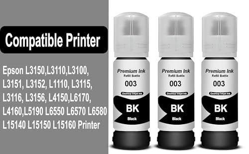 Image of CANOFF 003 Ink for Epson L3110, L3150, L3250, L3252 L3115, L3116, L3101, L3210, L3215, L3216, L3151, L3152, L3156, L5190 Printer - Compatible Ink Bottle for Epson 003 (Black 3)
