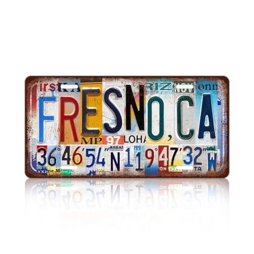 JBYMsign Vintage City Wall Decor Fresno,Ca License Plate