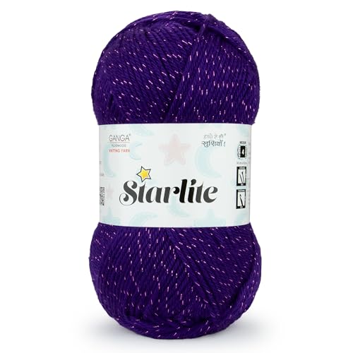 Image of Ganga Acrowools Acrylic Starlite, 99% Anti Pill Yarn 1% Metal, Hand Knitting Yarn Oekotex Class1 Certified (Stl012 - Witch Purple), 100 Gram