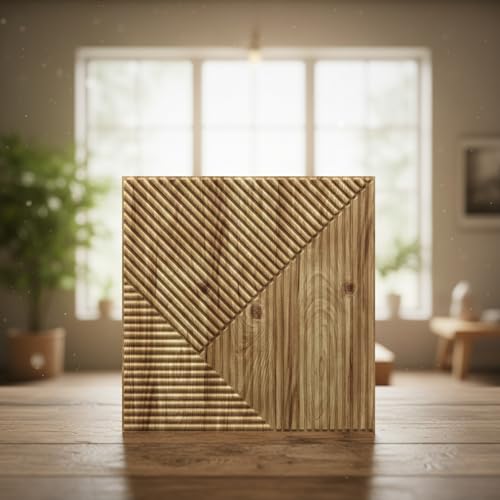 Image of Kayra Decor Wall Panels for Bedroom PVC Fluted Design Beech Wood Color 19.7 inch x 19.7 inch (Pack of 12) - Covers 32.34 Sq. Ft.