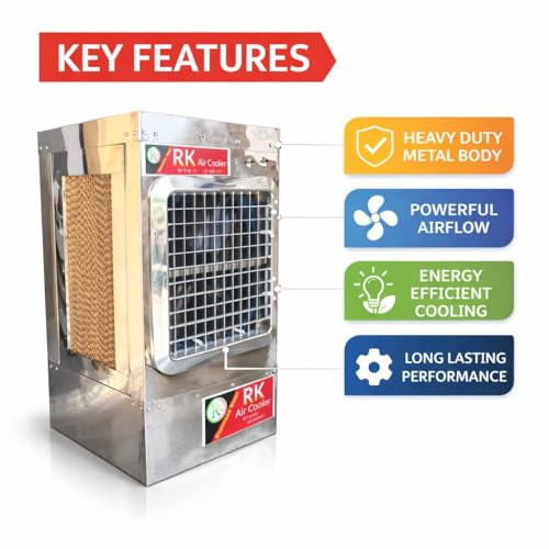 Image of Steel Air Cooler Heavy Duty Desert Air Cooler for Home & Shop | High Airflow Cooling with Honeycomb Pads | Energy Efficient Air Cooler (Silver Finish) (110 L)