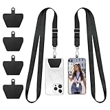 Doormoon Phone Lanyard, Adjustable Neck Strap with 4 TPU Patch for Phone Case Keys ID Badges Universal Cell Phone Lanyard Compatible with iPhone, Samsung, Most Smartphones, 2 Pack, Black Black