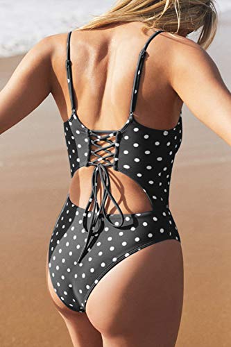 Image of Meyeeka Womens Scoop Neck Cut Out Front Lace Up Back High Cut Monokini One Piece Swimsuit