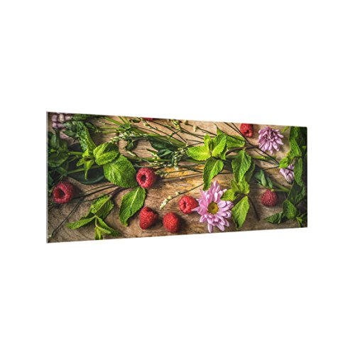 micasia Glas Spritzschutz inkl. Aufhängung 4 mm starke Küchenrückwand Holzoptik Glasrückwand - Made in Germany - Modern Gewürze Wandpaneel grün Küche Herd Küchenspiegel 1026 (125x50cm)