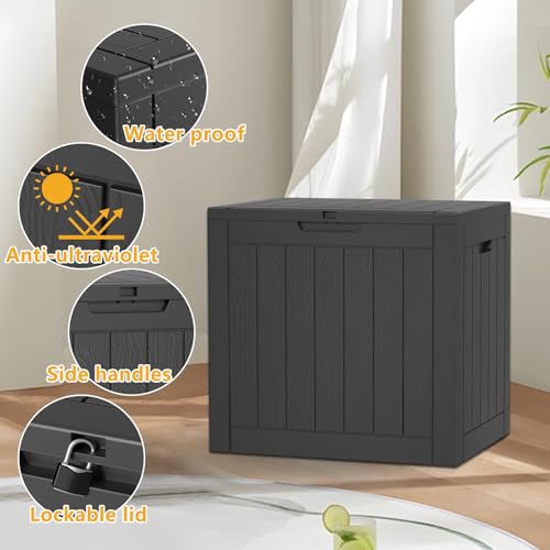 Image of 33 Gallon Outdoor Deck Box,Storage Lockable Waterproof Patio Furniture,Garden Tools,Cushions,Pool Accessories Outside Storage Resin Box(Black)
