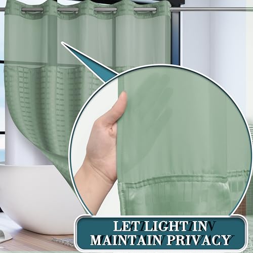 Conbo Mio Hotel Style Fabric Shower Curtain with Snap in Liner for Bathroom Machine Washable Waterproof Repellent Shower Curtain (Check-sage Green,71W x 84H) by Conbo Mio - Image 2