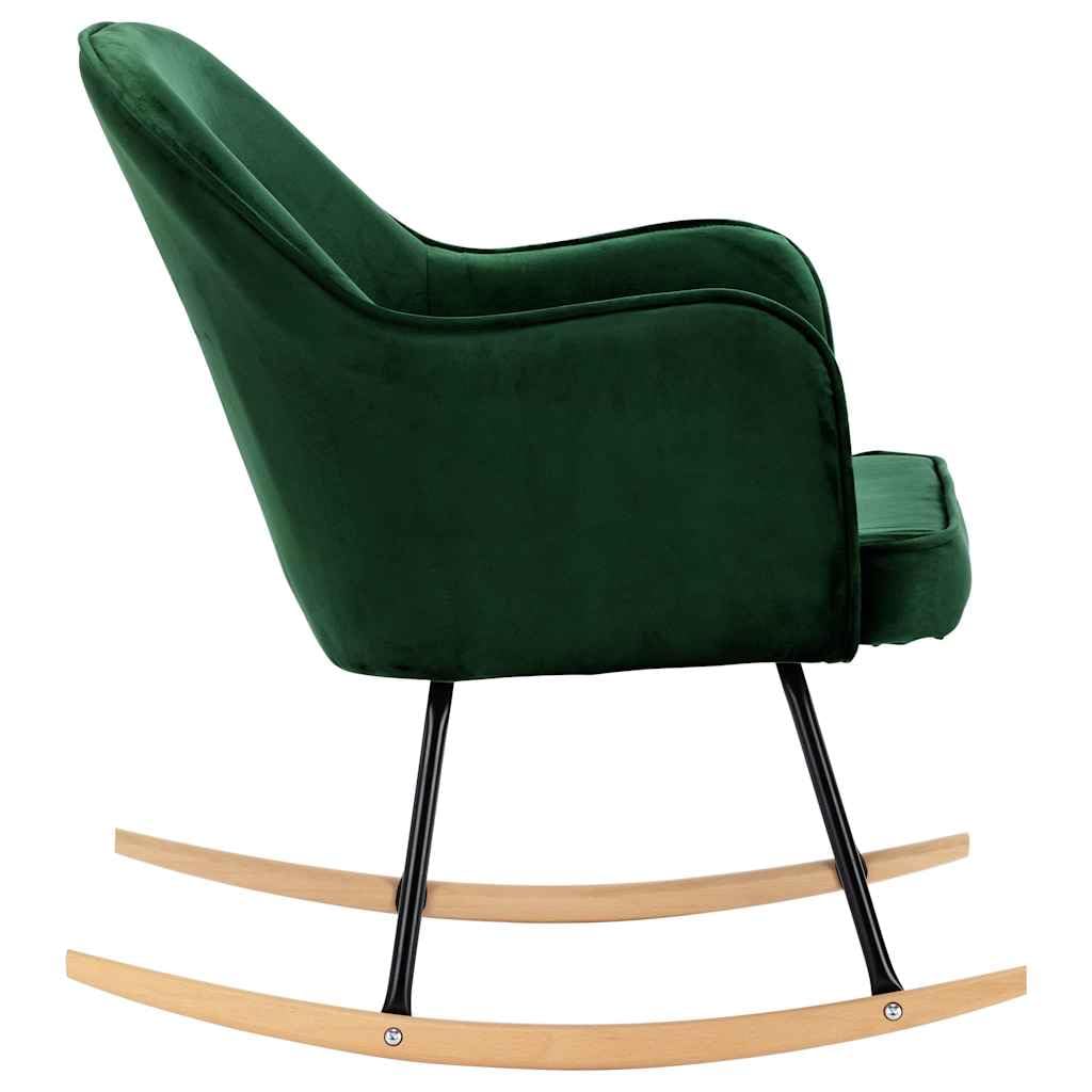 Mecedora de terciopelo verde oscuro con patas de madera de haya y estructura de hierro pulverizado, 60 x 74 x 84 cm, asiento acolchado, silla balancín ergonómica para salón, dormitorio