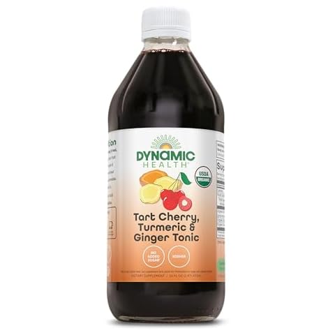 Dynamic Health Organic Tart Cherry Juice Tonic with Turmeric & Ginger | Organic and Kosher | Key Compounds | 16 oz Cover