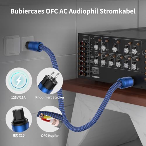 Cable de alimentación HiFi C15 Schuko de 1m para amplificador y subwoofer 6