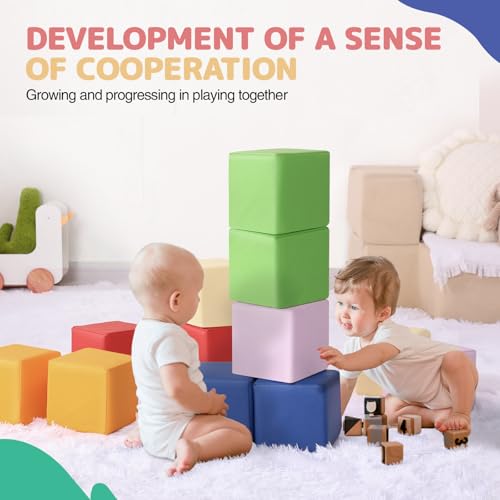 Foam Building Blocks for Kids: 12-Pieces PU Leather Colorful Foam Blocks - Building Toys for Toddler - Giant Stacking Blocks Toys - Soft Indoor Playset for Birthday Gift Preschool Learning (Classic) - Image 6