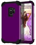 Lontect Galaxy S9 Heavy Duty Three Layer Hybrid Sturdy Armor Defender High Impact Resistant Protective Cover Case for Samsung Galaxy S9, Purple/Black