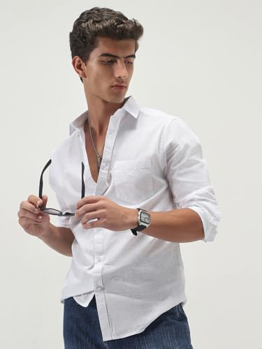Image of Urbano Fashion Men's Cotton Full Sleeve Regular Fit Casual Solid Slub Shirt with Spread Collar